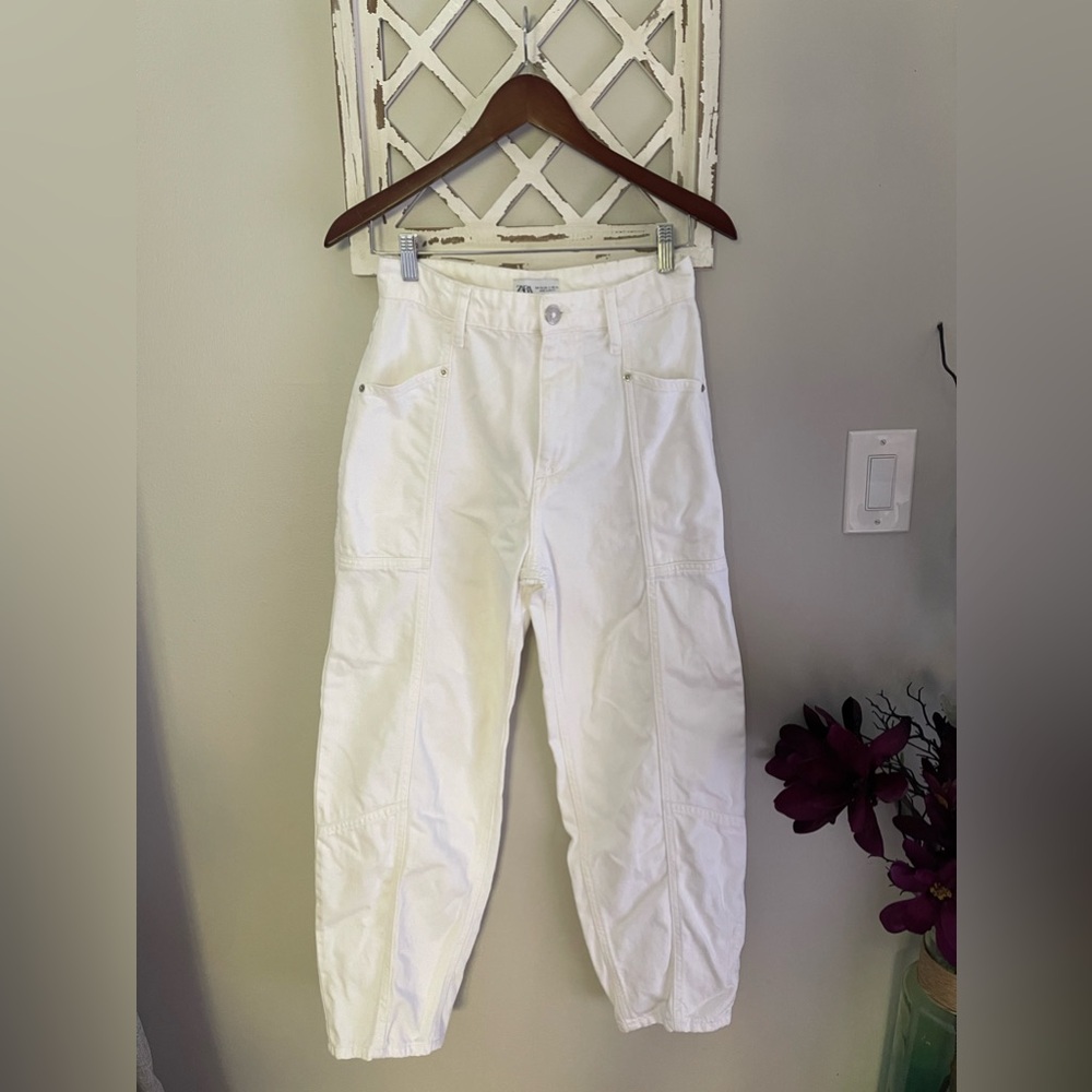 Zara White Cargo-Style Women's Jeans